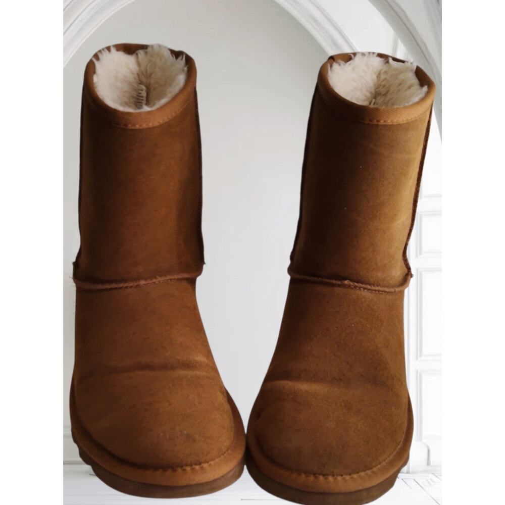 Time and Tru UGG Style Mid-Calf Leather Boots Size 8 Chestnut Fur Lined Quality